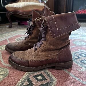 Frye Brown Leather and Suede Ankle Boots